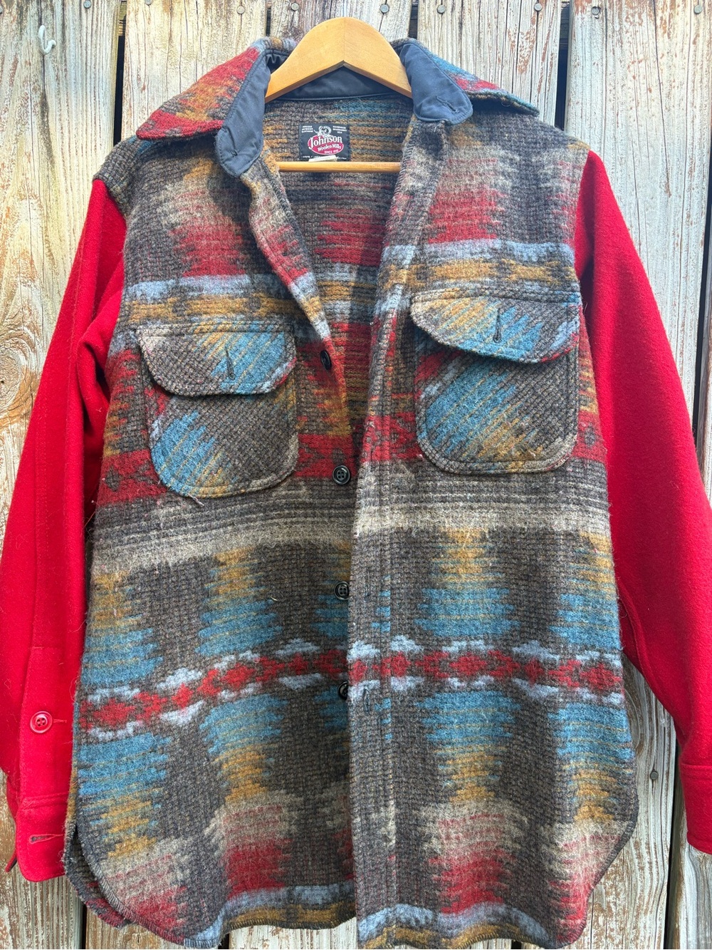 Johnson Woolrich Style Wool Blend Southwest Jacket - Red, Blue, Brown